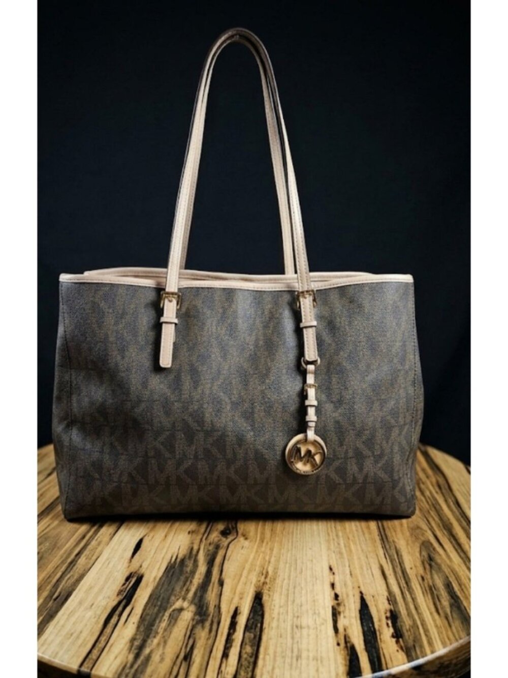 Michael Kors Brown Monogram Coated Canvas Jet Set Tote- Travel Business